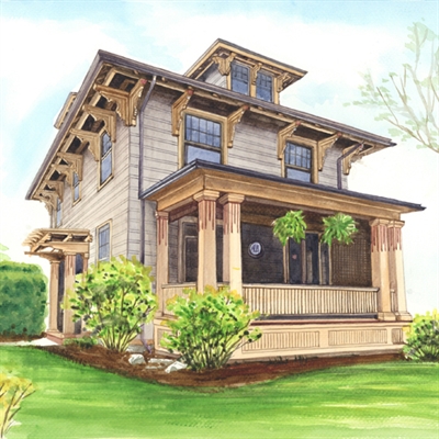 Beautiful House Portrait in Hand-Painted Watercolor,by myDaVinci - myDaVinci
